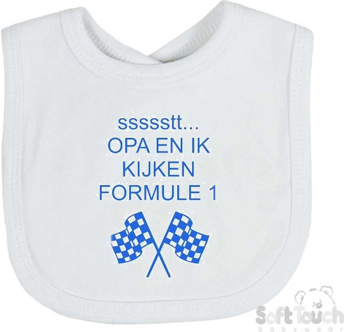 Goedkoopste Soft Touch Slabber Slabbetje Slab Opa en ik kijken Formule 1 Formule 1 33 x 22 Cm Katoen Wit/blauw