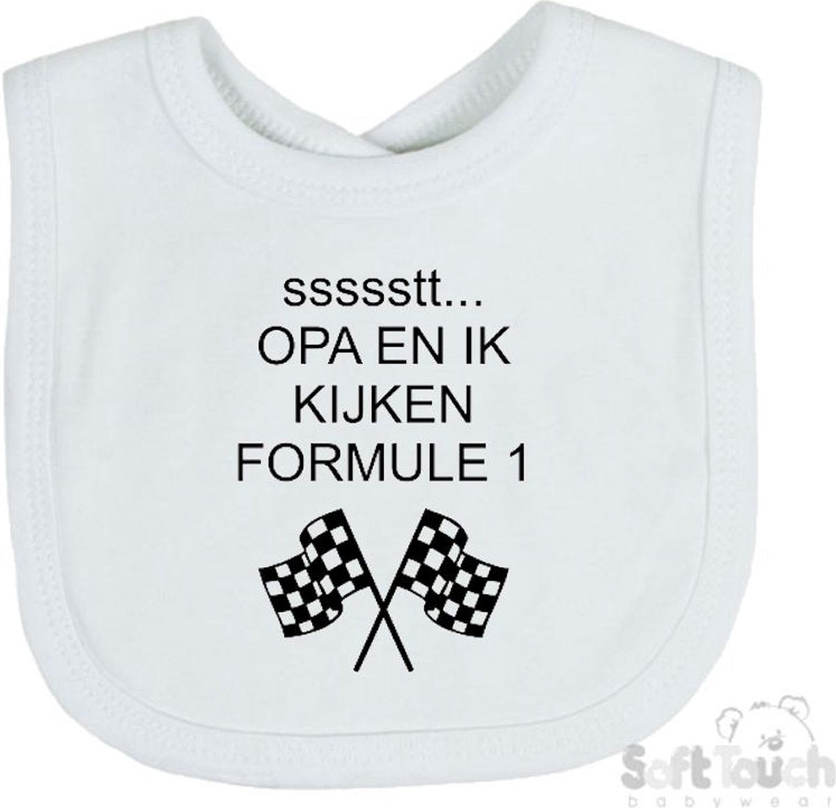 Goedkoopste Soft Touch Slabber Slabbetje Slab Opa en ik kijken Formule 1 Formule 1 33 x 22 Cm Katoen Wit/zwart
