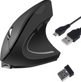 Ergonomische Draadloze Muis met Duimsteun - Verticale Muis - 1600 DPI - USB Ontvanger - Zwart