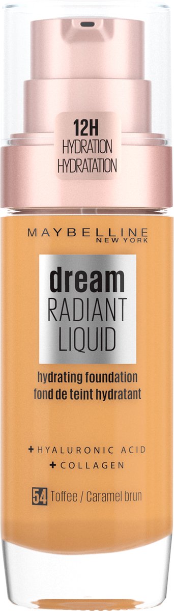 Maybelline New York - Dream Radiant Liquid - 54 Toffee - Foundation Geschikt voor de Droge Huid met Hyaluronzuur - 30 ml
