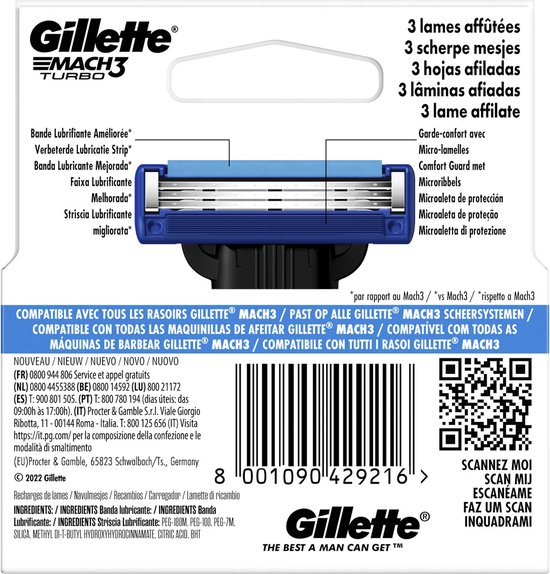 Gillette Scheermesjes Mach 3 Turbo - 4 stuks