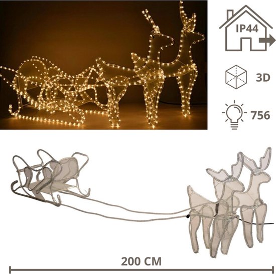 Kerstversiering rendieren en slee 240 LED's acryl Kerstversiering rendieren en slee 240 LED's acryl