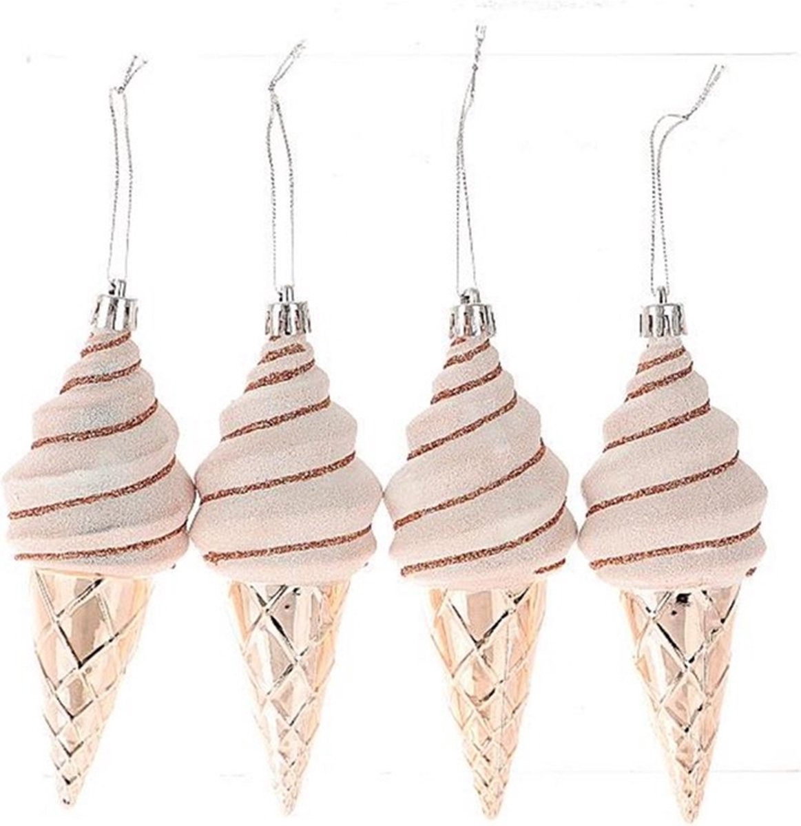 HBX natuurlijk leven Kersthanger ijsje set van 4 stuks, roze, afmetingen 19,1x5,2x13,2cm.