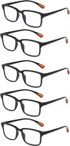 XYZ Eyewear Set van 5 Leesbrillen +2.00 - Dames - Heren - Leesbrillen - Trendy - Lees bril - Leesbril met sterkte - Voordeel - Grip - Zwart - Met sterkte +2.00