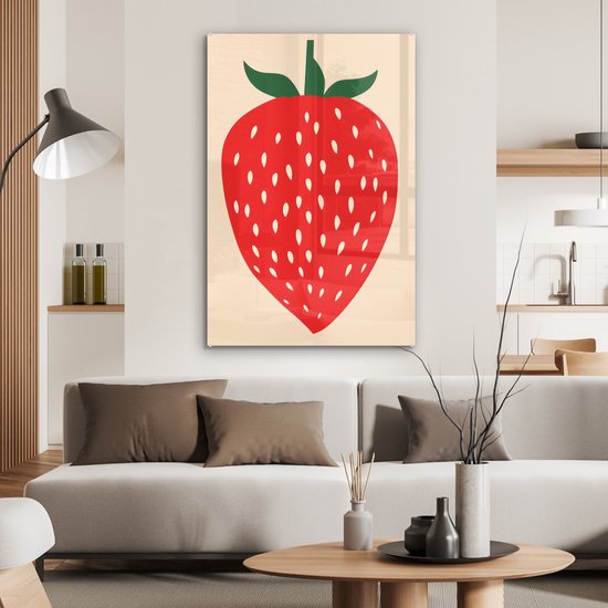 MuchoWow® Peinture sur verre 60x90 cm - Peinture sur verre acrylique - Fraise - Rouge - Moderne - Boho - Photo sur verre - Peintures