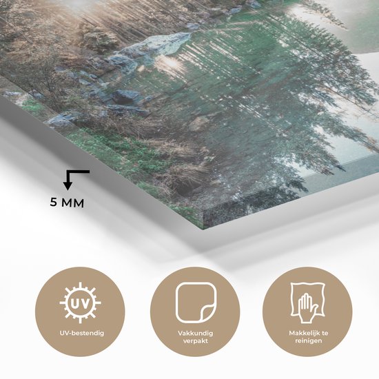 MuchoWow® Peinture sur verre 120x90 cm - Peinture sur verre acrylique - Nature - Arbres - Montagnes - Lac - Photo sur verre - Peintures