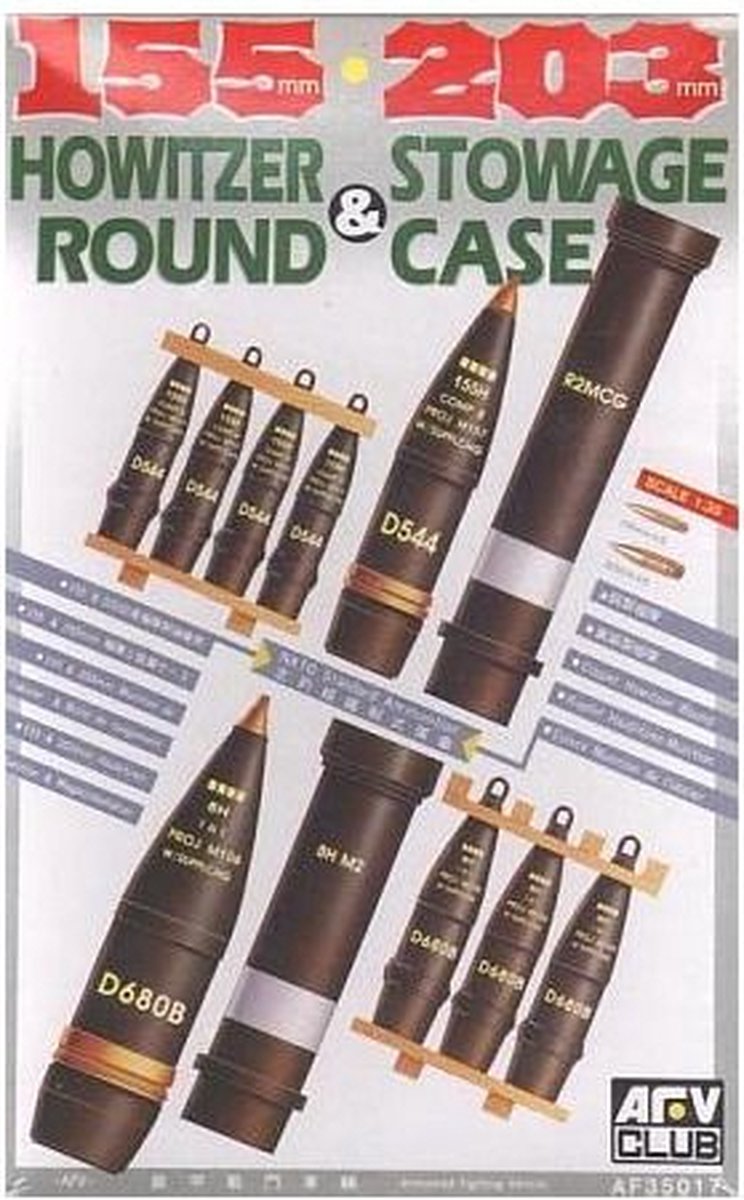 AFV Club Modelbouwpakket Militaire voertuigen - 35017 155mm 203mm Howitzer Round and Stowage Case Plastic - 1:35 - Modelbouw