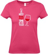 Dames t-shirt Most Wonderfull Wine | Foute Kersttrui Dames Heren | Kerstcadeau | Kerstpakket | Fuchsia (Dames) | maat XL