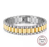 Bracelet de style présidente | Style de bracelet | Goud or et argent | Acier | Bracelet Homme |15mm | Hommes présente | Cadeau pour mari | Suppresseur de broches