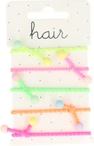 Bandes de caoutchouc à Cheveux avec nœud côtelé, Klein perle, 5 pièces, rose néon, jaune, vert , Oranje , couleurs vives
