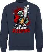 Kersttrui Monster Santa | Foute Kersttrui Dames Heren | Kerstcadeau | Kerstpakket | Navy | maat XS