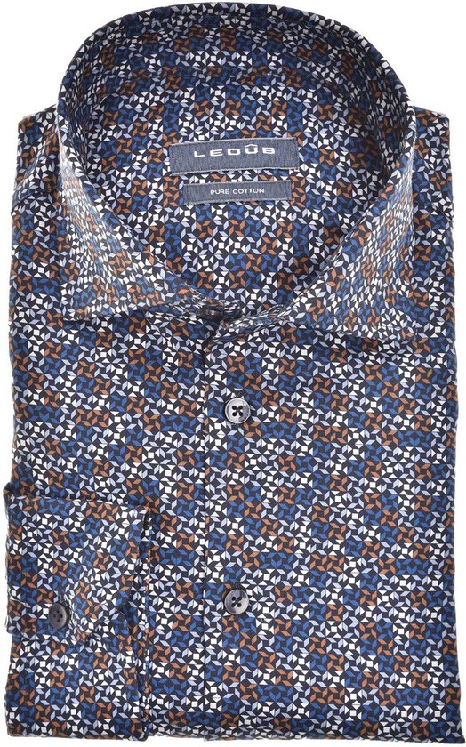 Ledub - Overhemd Print Donkerblauw - Heren - Maat 44 - Modern-fit