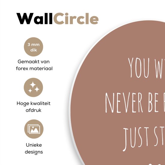 WallCircle - Wall Circle - Wall Circle Indoor - Citation en anglais Vous ne serez jamais prêt, il suffit de commencer avec un coeur sur fond marron - 150x150 cm - Décoration murale - Peintures ronds