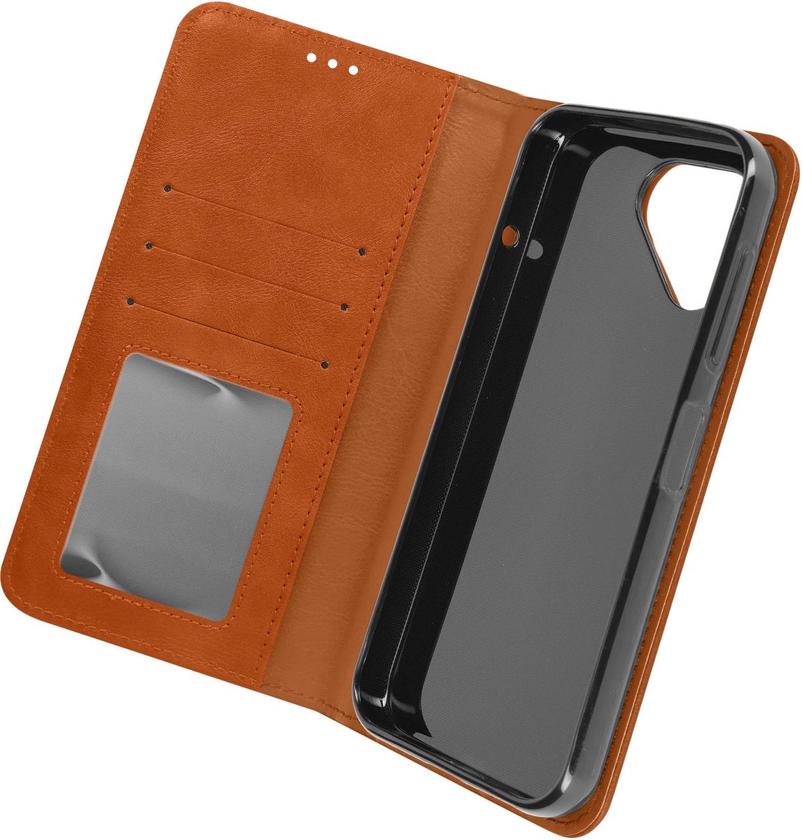 Avizar Foliohoes Geschikt voor Fairphone 5 Portemonnee, Geo collectie, Bruin