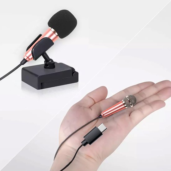 Foto: Mini microfoon voor telefoon goud usb c android samsung schattig voor tiktok of karaoke minitune