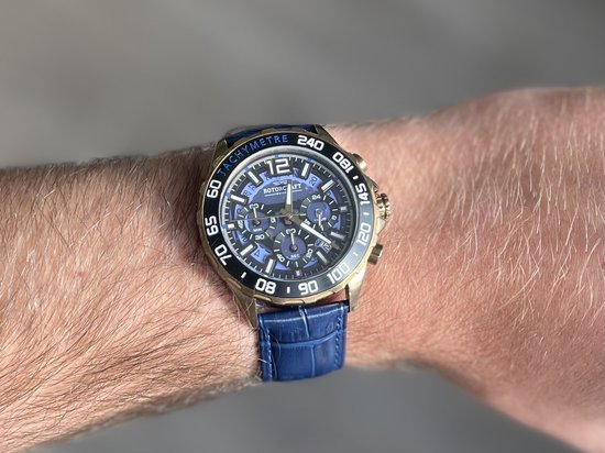 18mm Premium leather alligator look watch strap Blue / alligator look lederen horloge band blauw met quick release trekkers