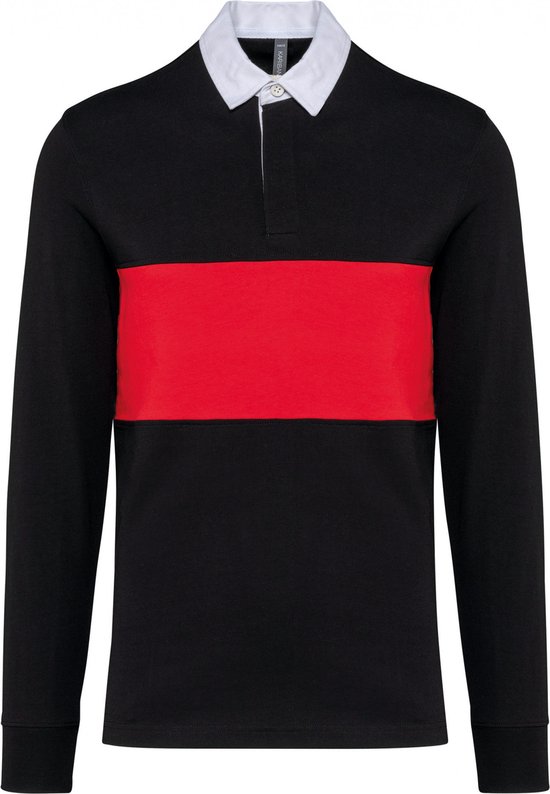 SportPolo Unisex 3XL Proact Lange mouw Black / Sporty Red 100% Katoen