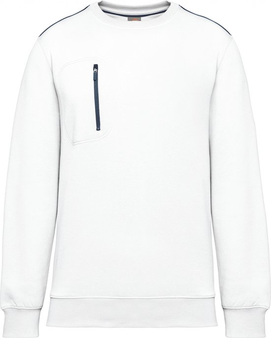 Sweatshirt Unisex M WK. Designed To Work Ronde hals Lange mouw White / Navy 70% Polyester, 30% Katoen
