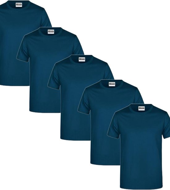 James & Nicholson 5 Pack Petrol T-Shirts Heren, 100% Katoen Ronde Hals, Ondershirts Maat M