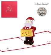 Popup Kerstkaart – Kerstman met Pakje - 3D kaart - Pop Up Kaart - Kerst - Kerstmis Kaart – 15 x 15 cm – Suprise