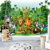 Fotobehangkoning - Behang - Vliesbehang - Fotobehang - Kinderbehang Jungle Dieren - Jungle Animals - 400 x 280 cm