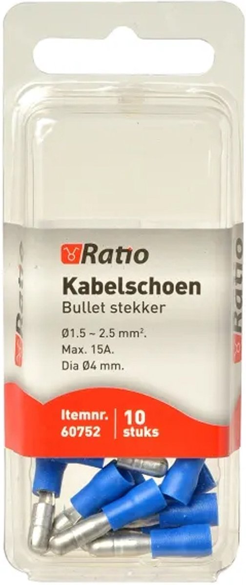 Ratio Kabelschoen Bullet stekker 1,5-2,5mm² - Blauw - 10st in blister