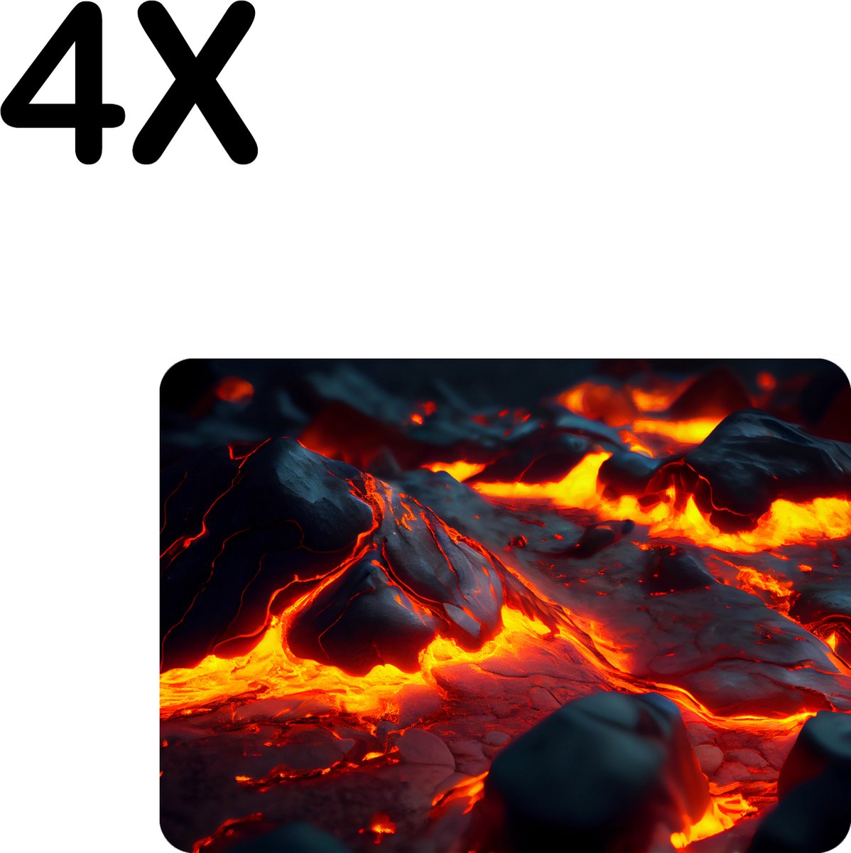 BWK Flexibele Placemat - Lava en Magma - Set van 4 Placemats - 35x25 cm - PVC Doek - Afneembaar