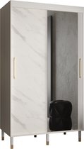 Zweefdeurkast met spiegel Kledingkast met 2 schuifdeuren Garderobekast slaapkamerkast Kledingstang met planken | elegante kledingkast, glamoureuze stijl (LxHxP): 120x208x62 cm - CAPS M2 (Wit, 120 cm) met lades