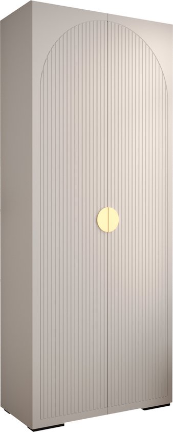 Opbergkast Kledingkast met 2 draaideuren Garderobekast slaapkamerkast Kledingstang met planken | Gouden Handgrepen, elegante kledingkast, glamoureuze stijl (LxHxP): 100x237x47 cm - GEMINI 1 (Wit, 100 cm)