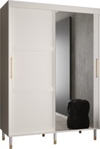 Zweefdeurkast met spiegel Kledingkast met 2 schuifdeuren Garderobekast slaapkamerkast Kledingstang met planken | elegante kledingkast, glamoureuze stijl (LxHxP): 150x208x62 cm - CAPS R2 (Wit, 150 cm) met lades
