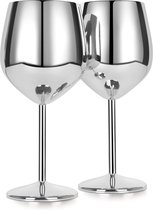 uit roestvrij staal, wijnglas, rode wijnglas, champagneglas, beker, drinkbeker, 500 ml, set van 2, 500 ml, zilverkleurig, rode wijnglazen, zilver