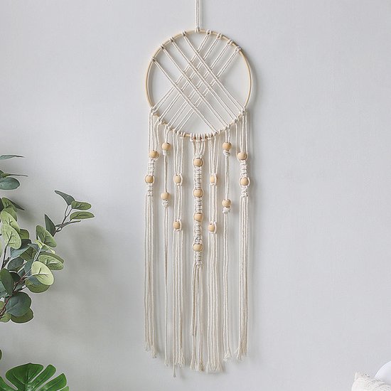 Simandra Traditionele handgemaakte dromenvanger met levensboom van macramé - Bohemian dromenvanger met levensboom handgemaakt van natuurlijke materialen - 16 x 45 cm