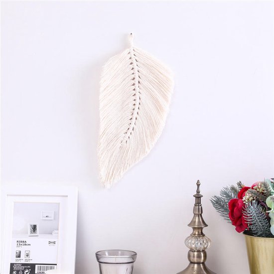 Handgemaakte Veer | Macramé | 30cm bij 15cm | Hoogwaardige Kwaliteit | Wit