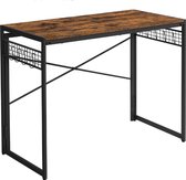 Computertafel - Bureau - Bruin/Zwart - Hout - Vintage - 100x50x76 - Opklapbaar bureau met 8 haken - Industrieel design