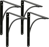 AMIG Plankdrager/planksteun van metaal - 4x - gelakt zwart - H150 x B125 mm - boekenplank steunen - tot 105 kg