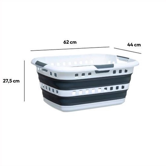 5Five wasmand opvouwbaar met handvatten - kunststof - 45L - grijs/wit - 62 x 45 x 27 cm