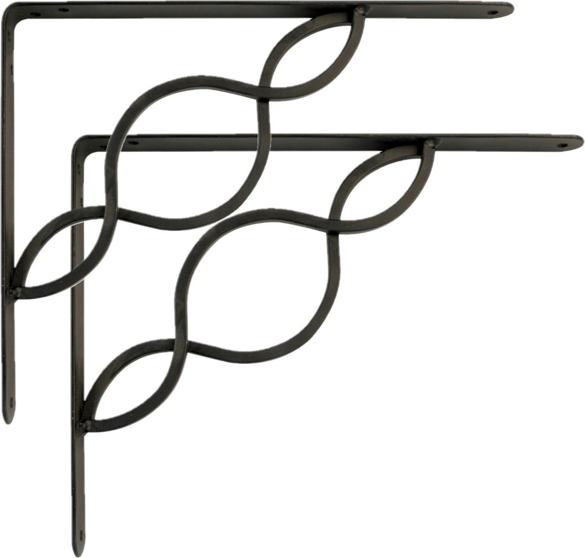AMIG Plankdrager/steun/beugel Decoratief - 2x - metaal - zwart - H150 x B125 mm - Tot 195 kg - boekenplank steunen
