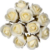 Ideas4seasons Decoratie roosjes foam - bosje van 12 - creme wit - Dia 2 cm - hobby/DIY bloemetjes