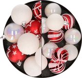 Boules de Noël Atmosphera - 27x - rouge/blanc - 4 et 5 cm - plastique - Décorations de Noël