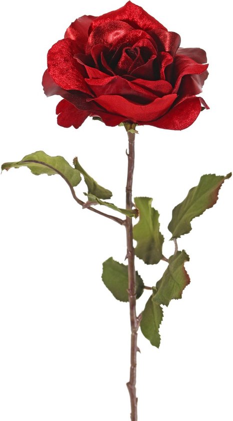 Top Art Kunstbloem roos Glamour - rood satijn - 61 cm - kunststof steel - decoratie bloemen