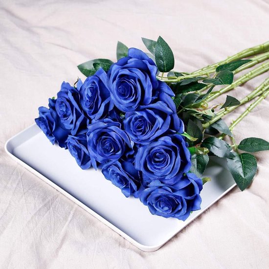 DuHouse 10 stuks kunstmatige zijden rozen bloemen enkele lange steel nep roos boeket voor bruiloft thuis feest decoratie centerpieces (rozerood