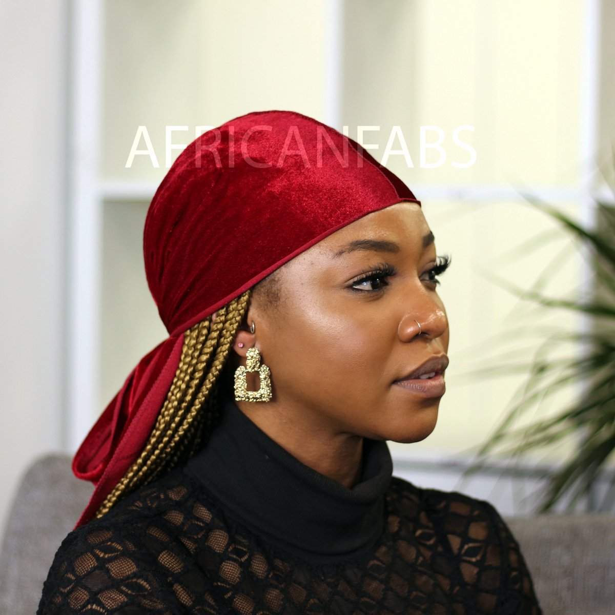Fluwelen Durag / Velvet Du-rag / Do-rag / Bandana AfricanFabs® - Unisex - Donker ood - Waves