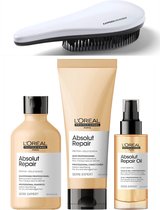 L'Oréal Professionnel - Absolut Repair Set - Shampoo + Conditioner + Olie + KG Ontwarborstel - Beschadigd Haar Pakket - Serie Expert Kit