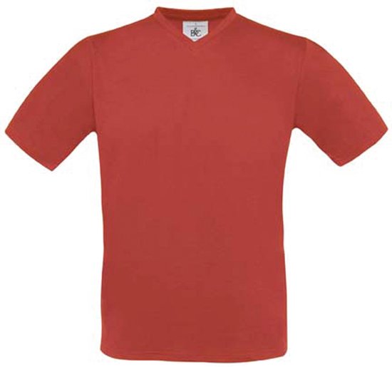 T-shirt Unisex S B&C V-hals Korte mouw Red 100% Katoen