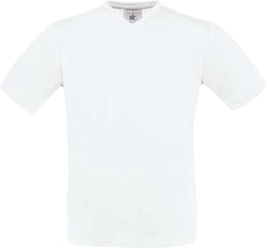 T-shirt Unisex L B&C V-hals Korte mouw White 100% Katoen