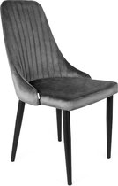 HOMLA Louis velours stoel, woonkamerstoel, eetkamerstoel, gestoffeerde stoel - fauteuil met rugleuning - keukenstoel met modieus design - zwarte poten - grijs 45x45x90 cm