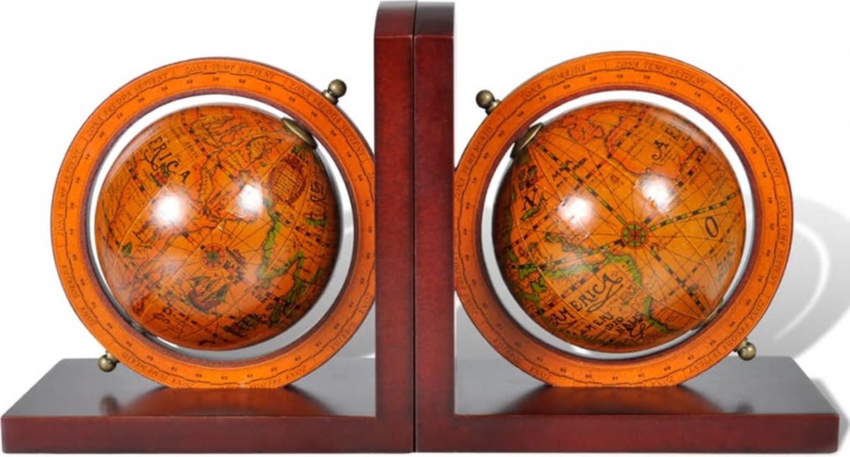 Denza - Boekensteun wereldbol globe GB52950 totale lengte 33 cm ouderwets en draaibaar