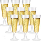 Champagneglazen, 20 stuks transparante kunststof champagneglazen, dessertbekers, glazen op voet 150 ml, voor bruiloften, verjaardagen en feesten