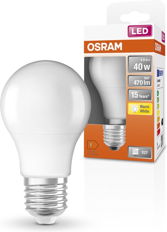 OSRAM LED lamp - Classic A 40 - E27 - mat - 4,9W - 470 Lumen - warm wit - niet dimbaar