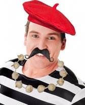 Carnaval verkleed set compleet - Fransman baret met plaksnor - en knoflook ketting - volwassenen - verkleedkleding